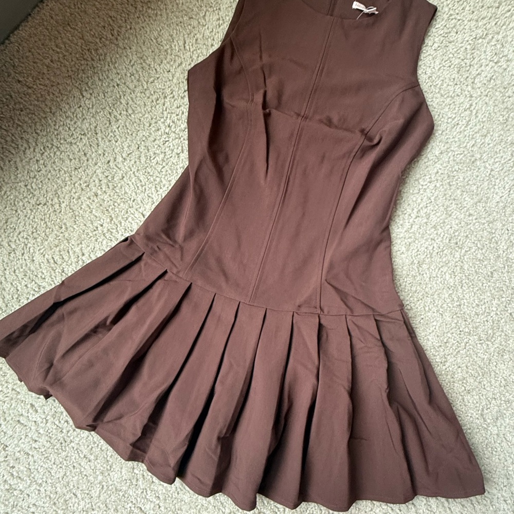 BeBop Chocolate Brown Pleated Mini Dress